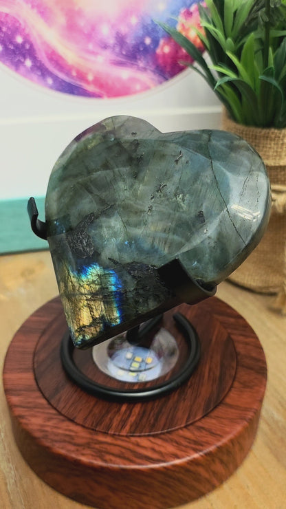 Labradorite Crystal Heart | Large Polished Labradorite Heart with Blue Flash | Protection Intuition Crystal | Crystal Home Decor Gift