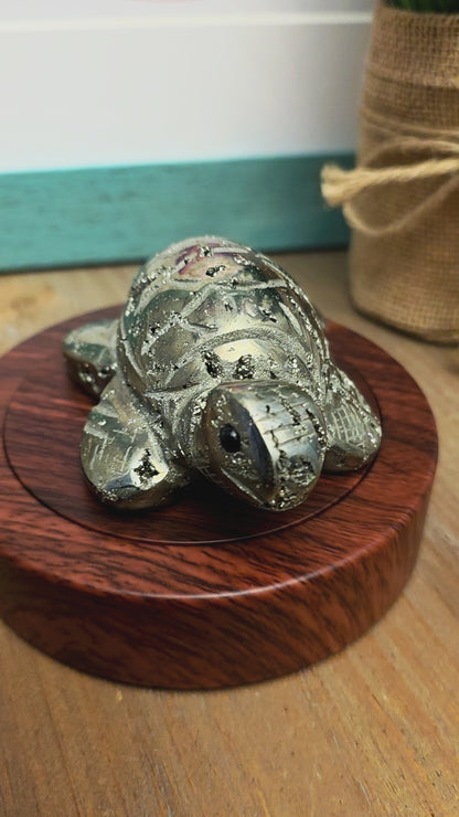 Natural Pyrite Sea Turtle Crystal Carving | 3” Fool’s Gold Turtle | Abundance Prosperity Crystal | Crystal Animal Figurine | Feng Shui Decor