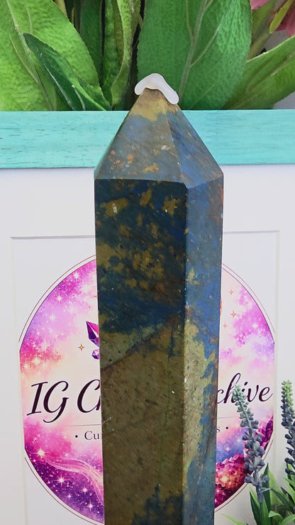 XL Blue & Earth Tone Crystal Tower 15” | Large Natural Stone Obelisk | Statement Mineral Décor | One of a Kind Display Piece