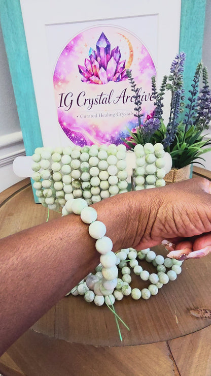 Green Jade Gemstone Bracelet | Natural Stone Beaded Stretch Bracelet | Pale Green Crystal Jewelry | Unisex Crystal Bracelet