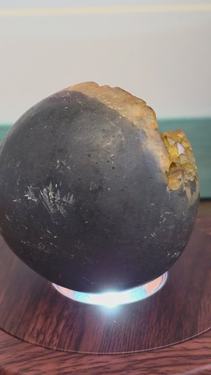 Citrine Quartz Geode Sphere | Golden Crystal Cluster | Open Cave Quartz Display Specimen | One of a Kind Crystal Décor