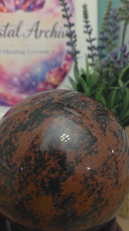 Large Mahogany Obsidian Sphere | 2.5" Polished Natural Volcanic Glass | Decorative Crystal Sphere | Exact Stone